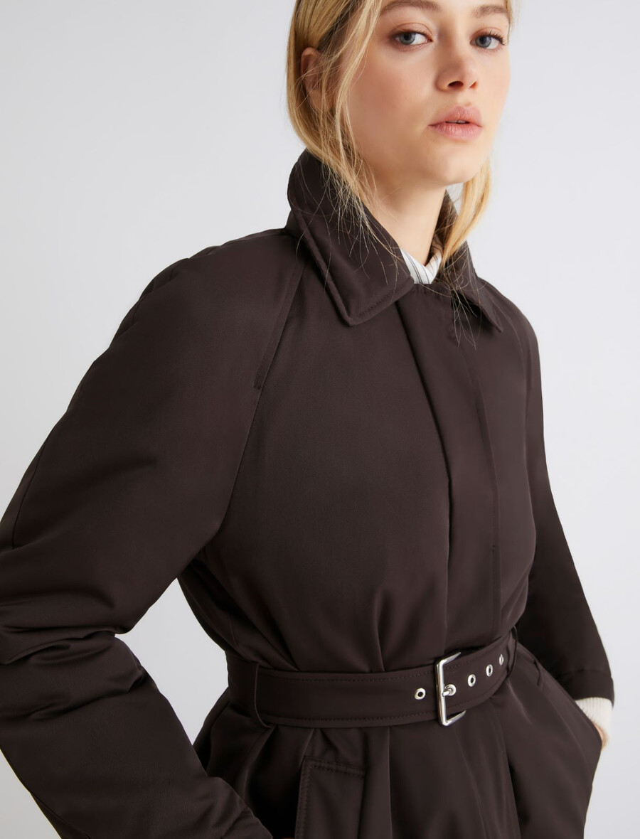 vattenavvisande vadderad trenchcoat - brun