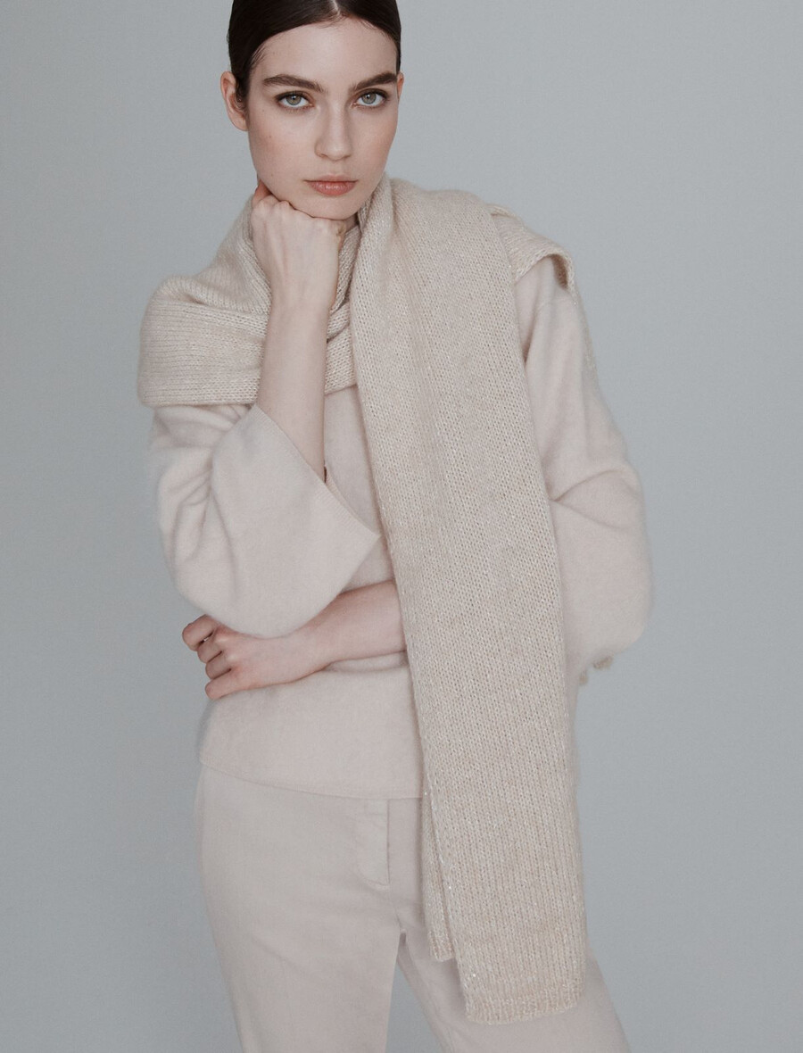 paljettbesatt halsduk i kashmirblandning - wool white