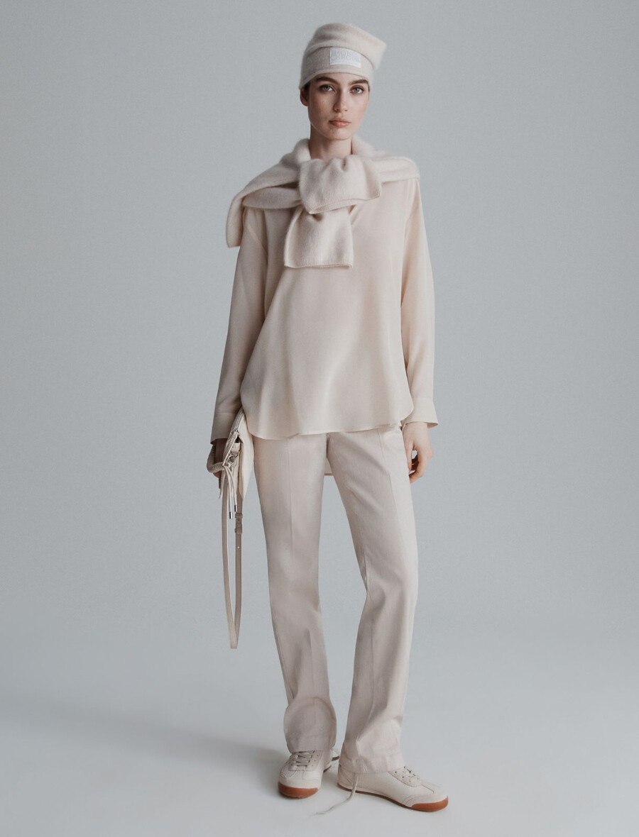 sidenskjorta i crepe de chine - crÈme