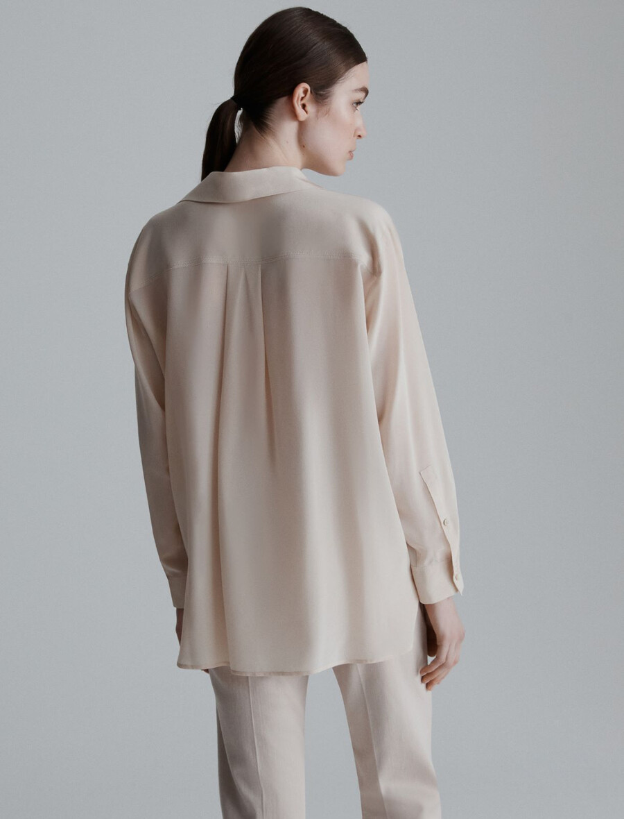 sidenskjorta i crepe de chine - crÈme