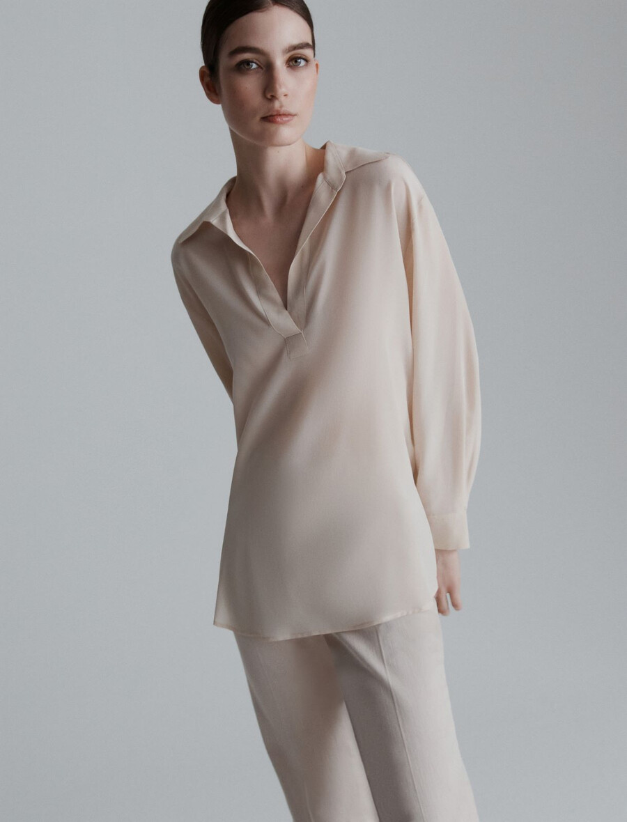 sidenskjorta i crepe de chine - crÈme