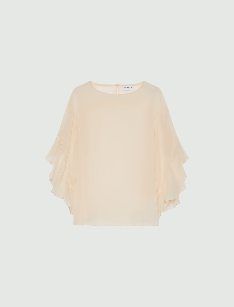 blus med rynkad kant - powder