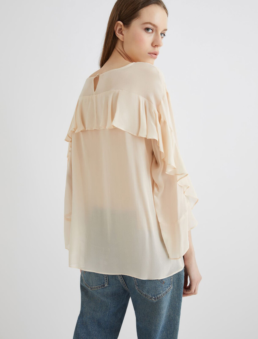 blus med rynkad kant - powder