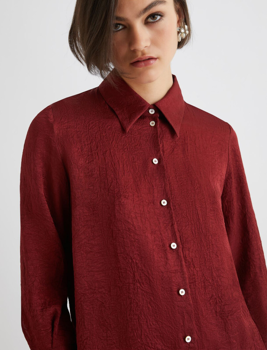 skjorta med skrynklig look - bordeaux