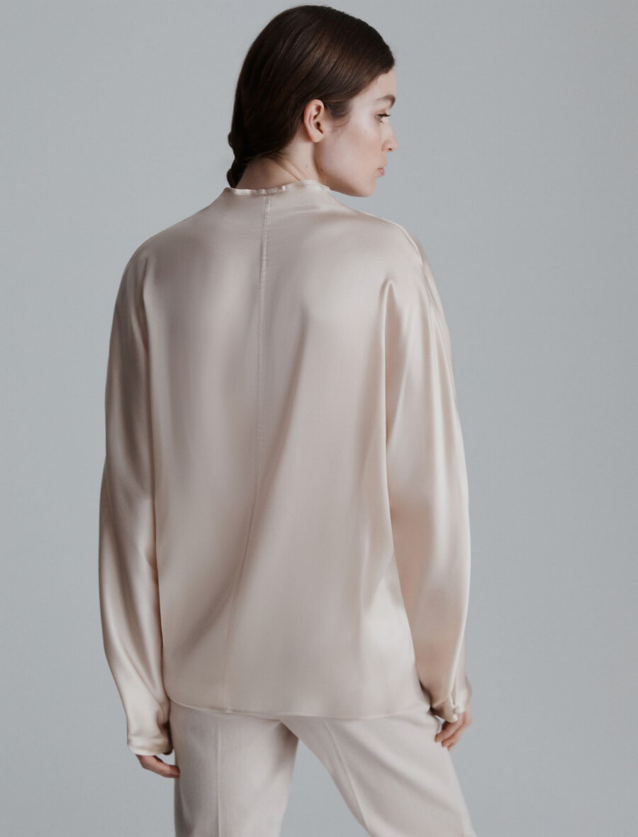 blus i sidenblandning - crÈme