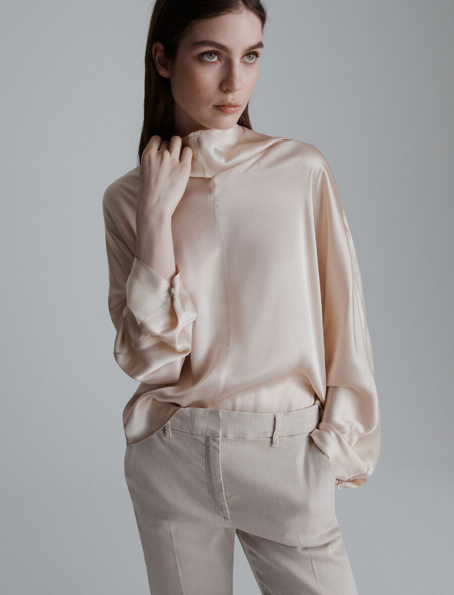 blus i sidenblandning - crÈme