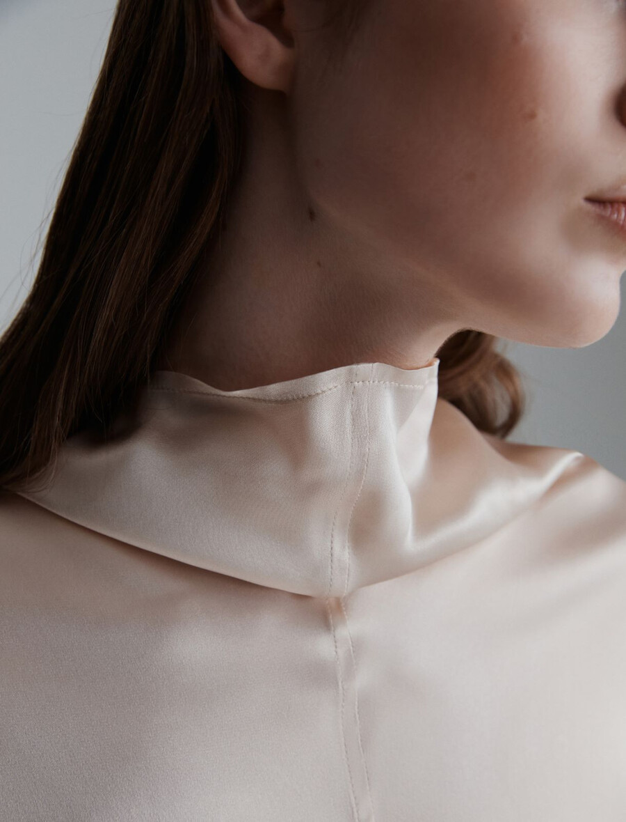 blus i sidenblandning - crÈme