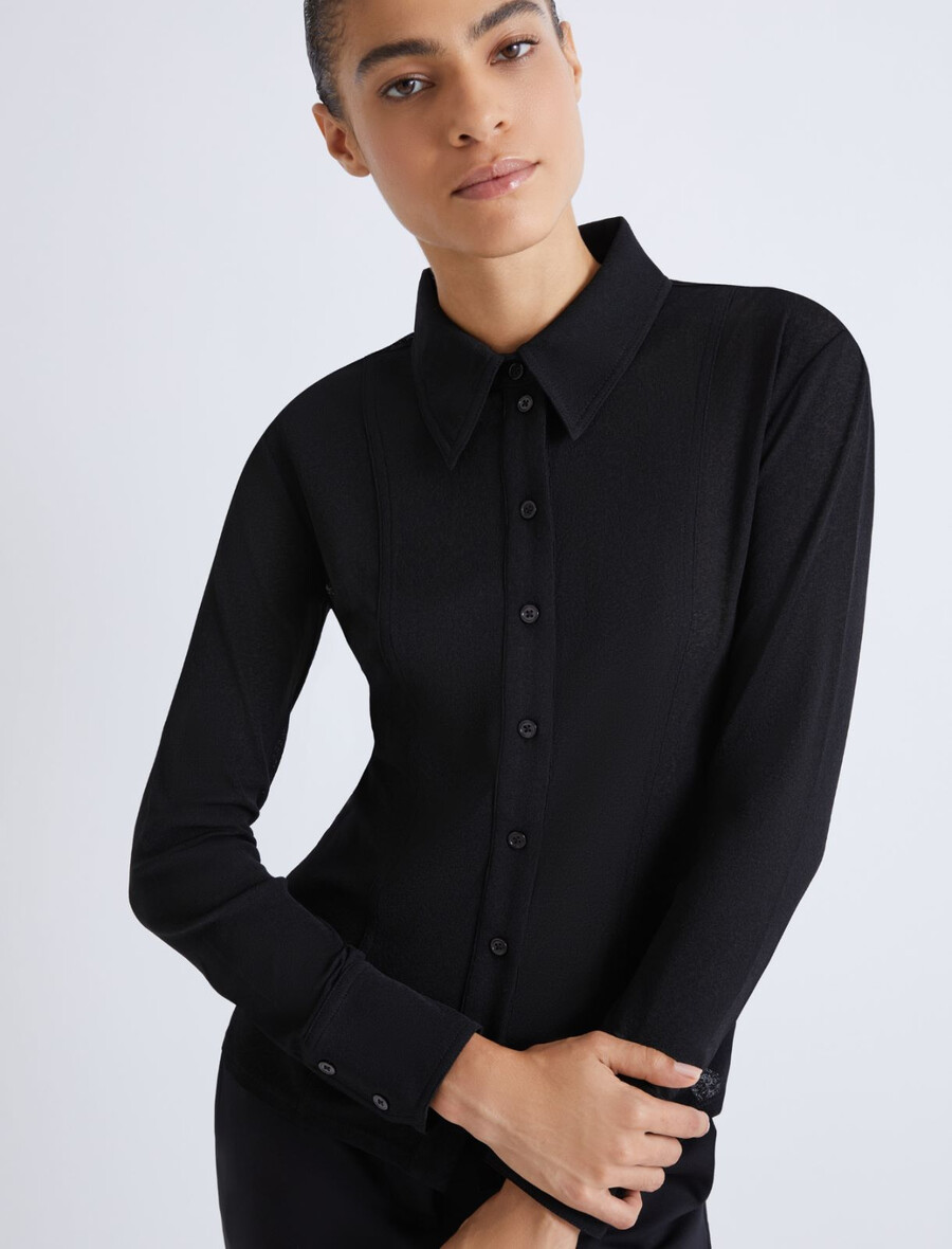 slim fit jerseyskjorta - svart