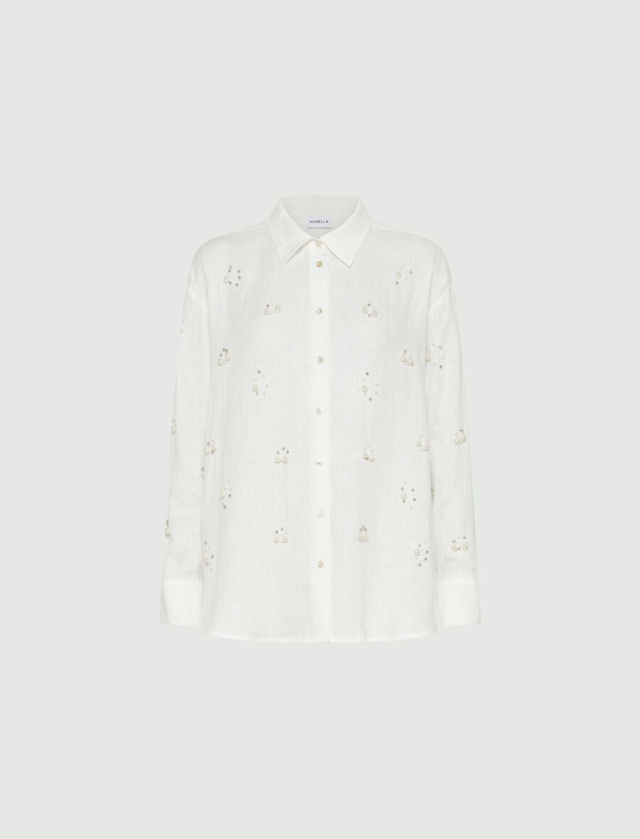 pärl- och nitprydd oversized skjorta - wool white