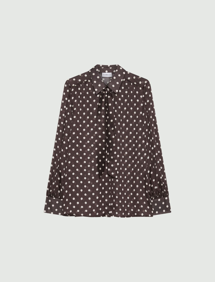 prickig chiffongskjorta i satin - choklad