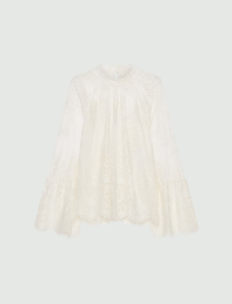 blus med vågig chantilly-spets - crÈme