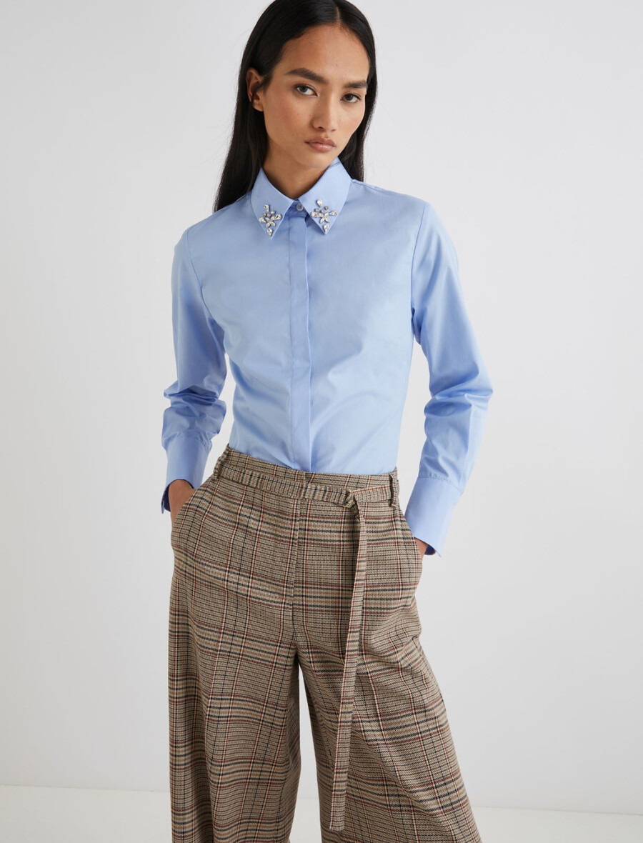 slim-fit bomullsskjorta - ljusblÅ