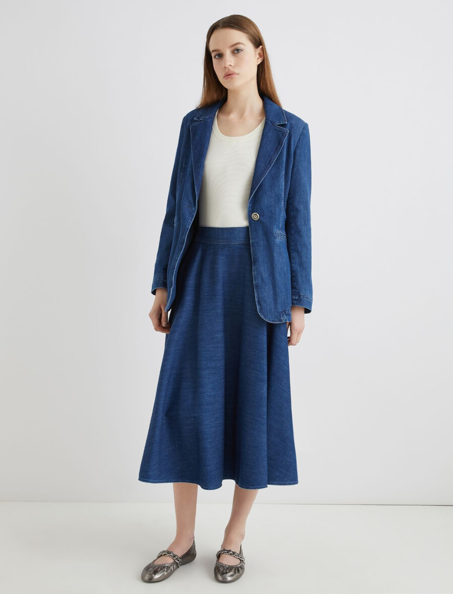 denimkjol med cirkelmönster - blÅ jeans
