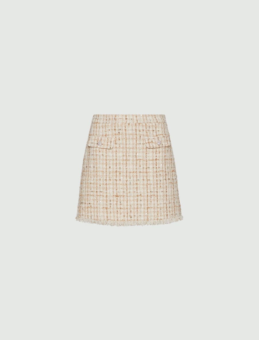 paljettbesatt lamé minikjol - beige