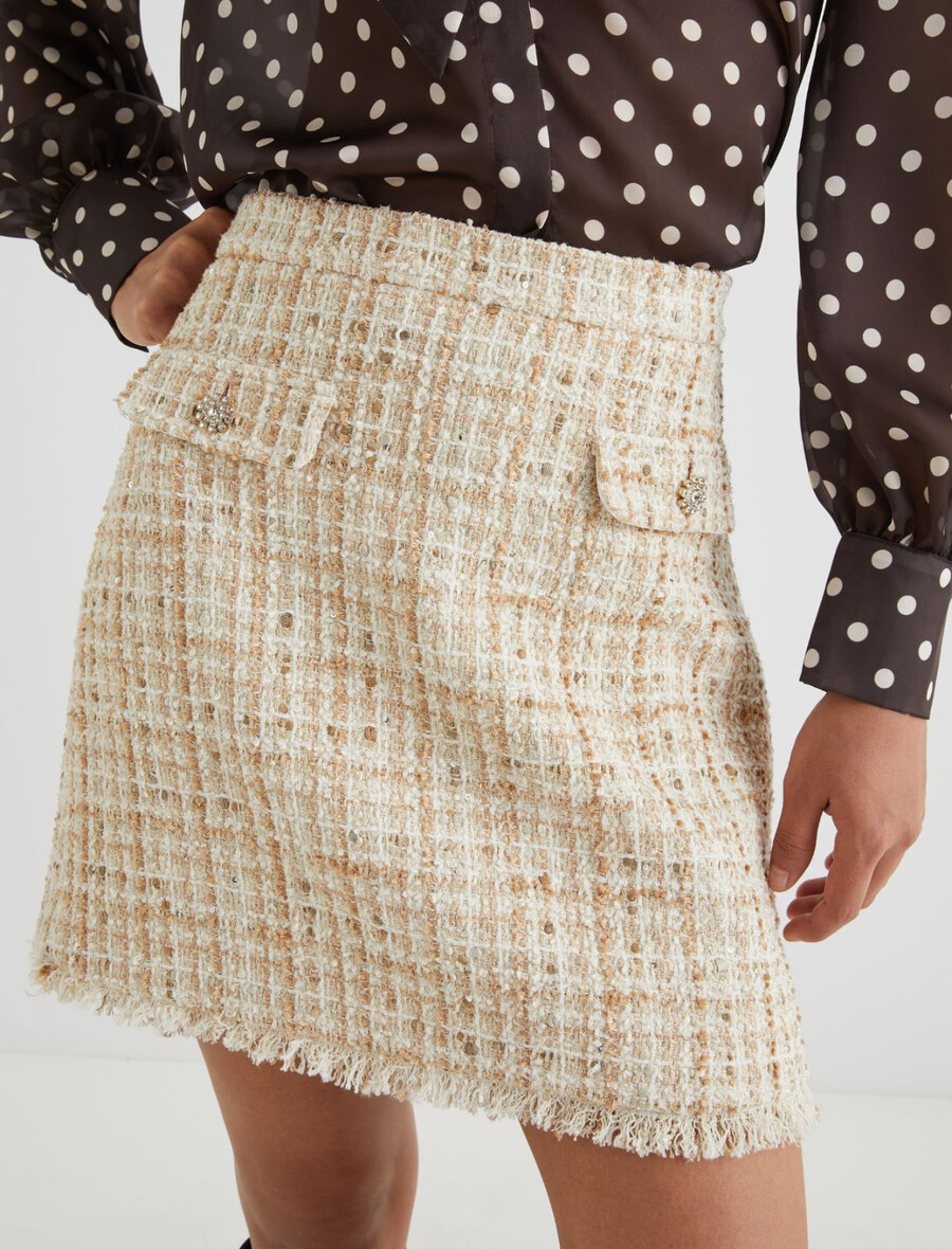 paljettbesatt lamé minikjol - beige