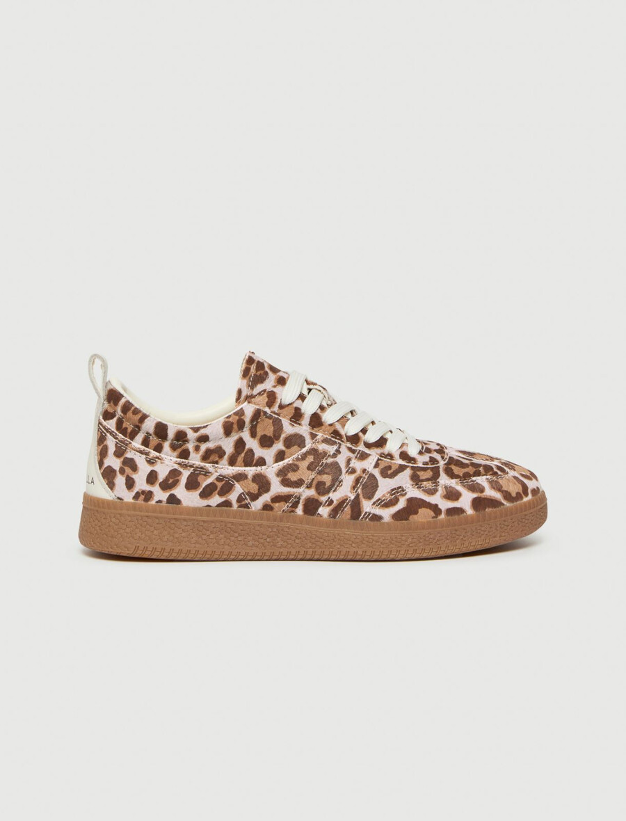 sneakers med djurtryck och ponnyhår - beige shaded