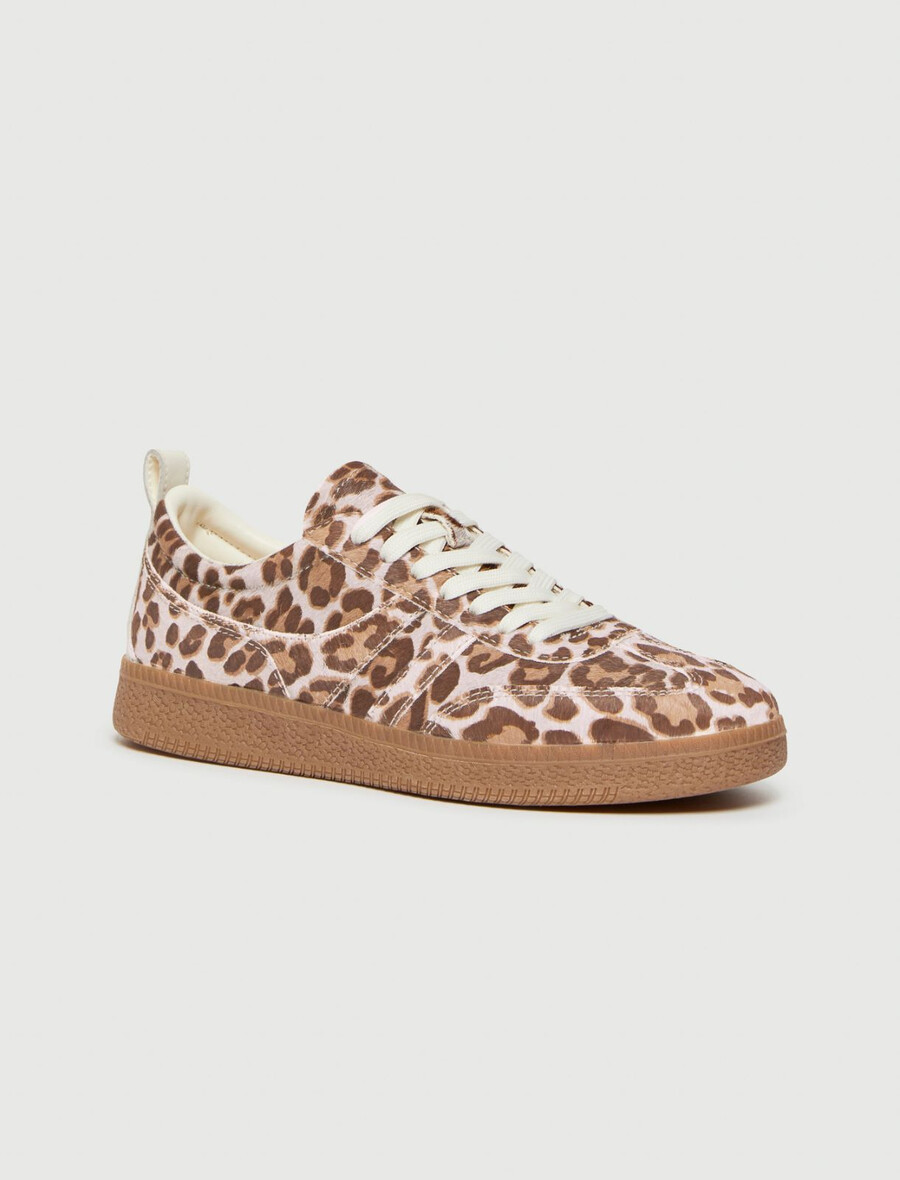 sneakers med djurtryck och ponnyhår - beige shaded