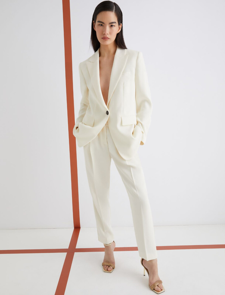 enkelknäppt envers satinjacka - wool white
