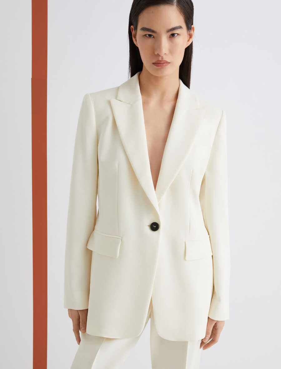 enkelknäppt envers satinjacka - wool white