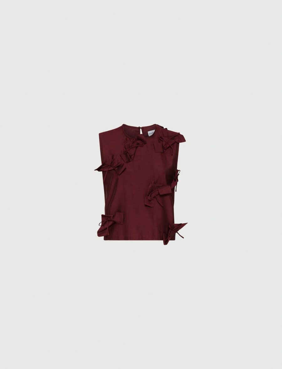 blus med rosettdetalj - bordeaux
