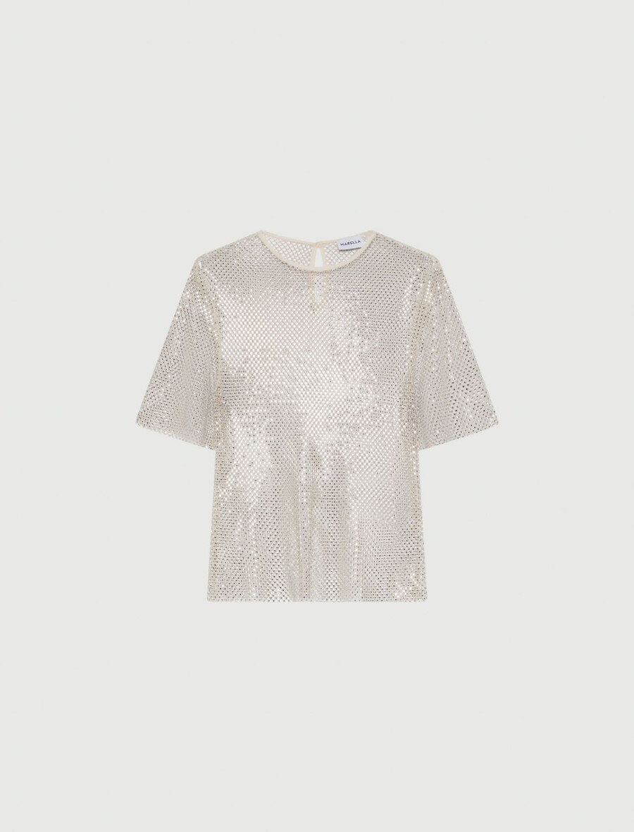 strassprydnads-t-shirt i mesh - wool white