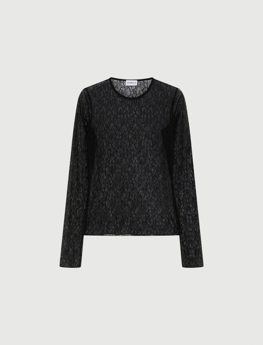 t-shirt med stretchig spets - svart