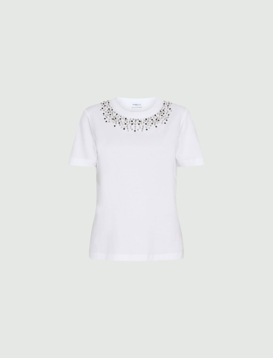 t-shirt med juveldetaljer - optisk vit