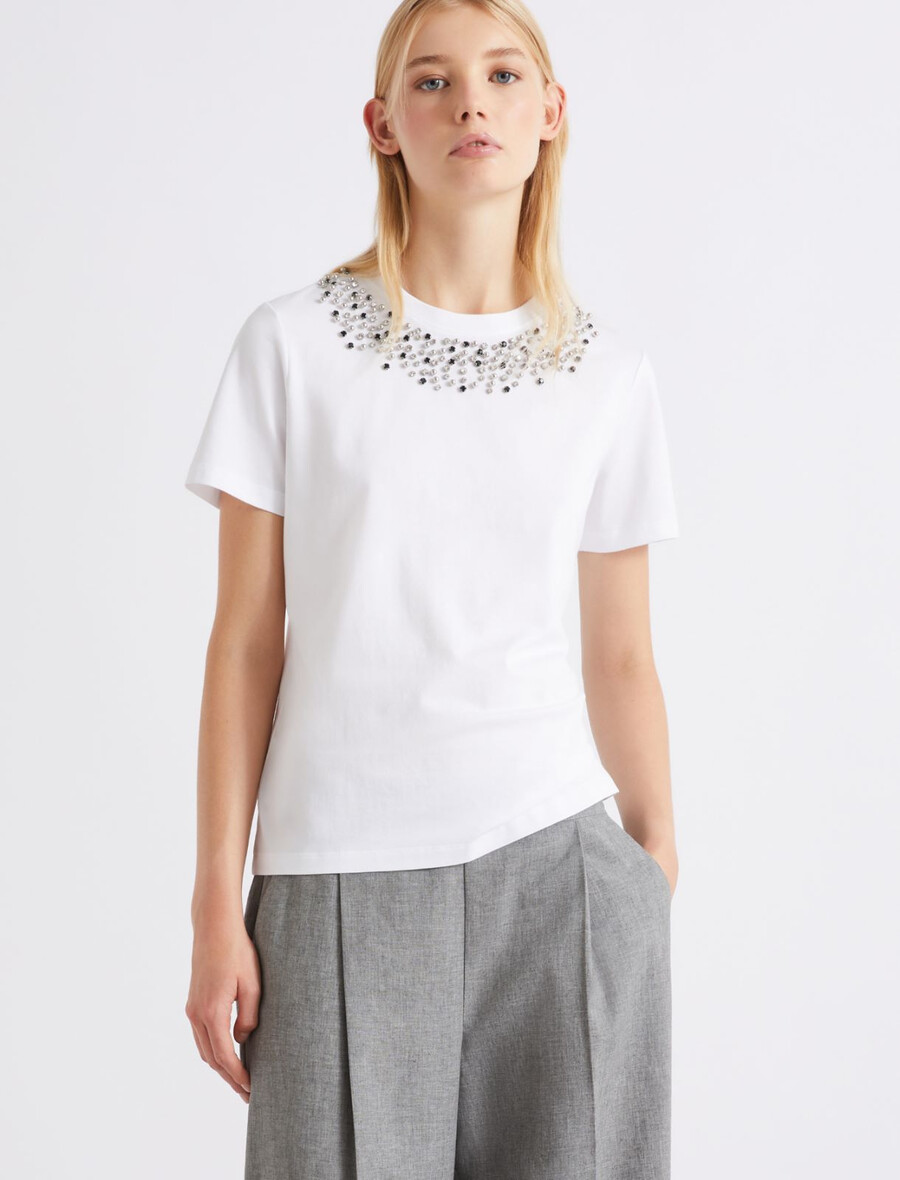 t-shirt med juveldetaljer - optisk vit
