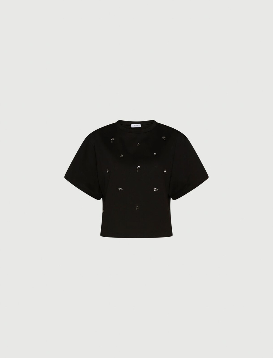 kristallprydd croppad t-shirt - svart