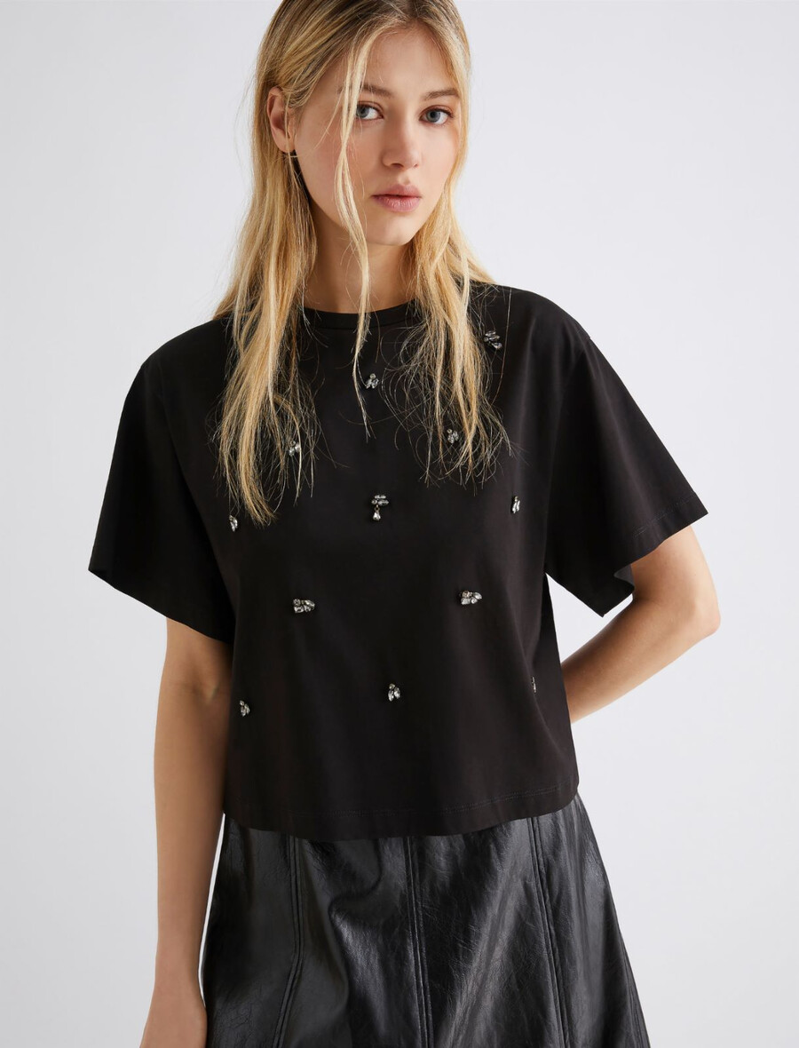 kristallprydd croppad t-shirt - svart