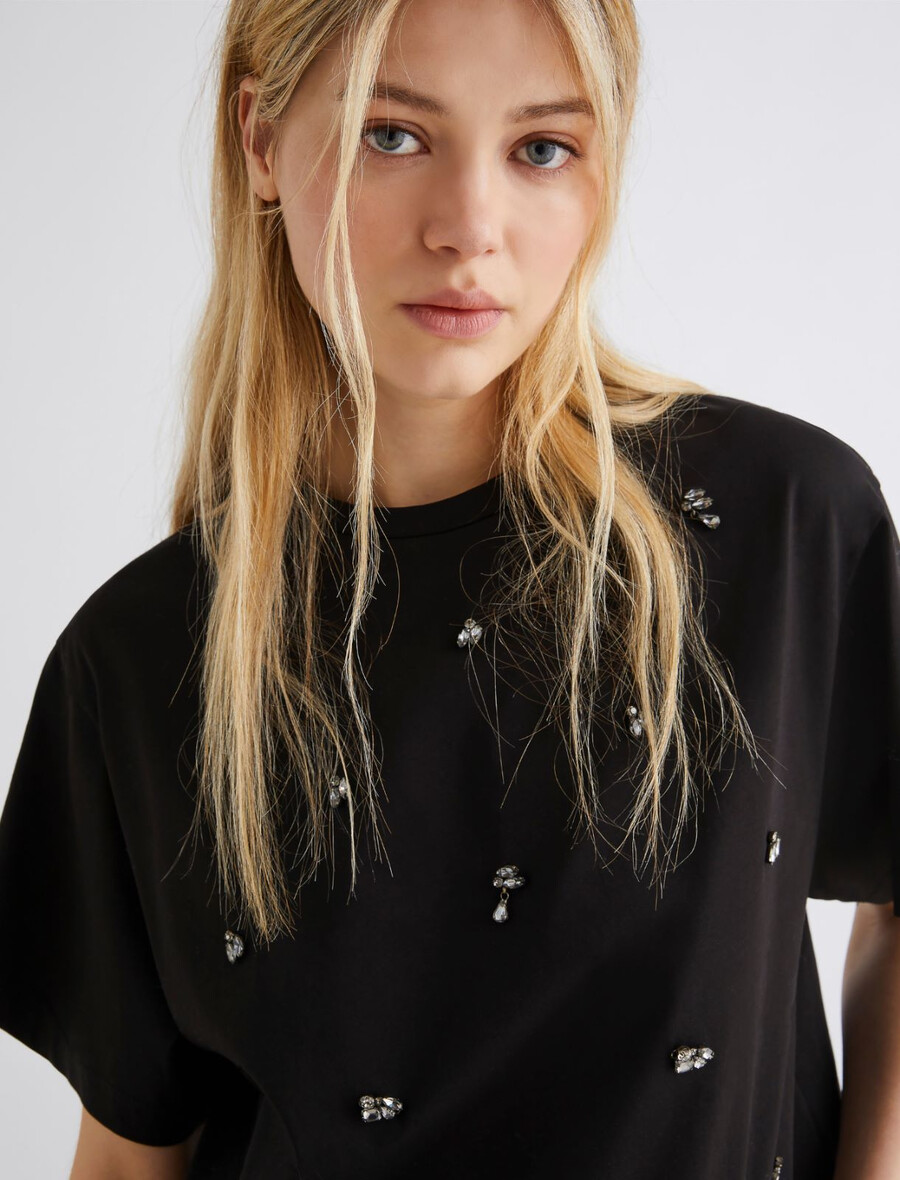 kristallprydd croppad t-shirt - svart