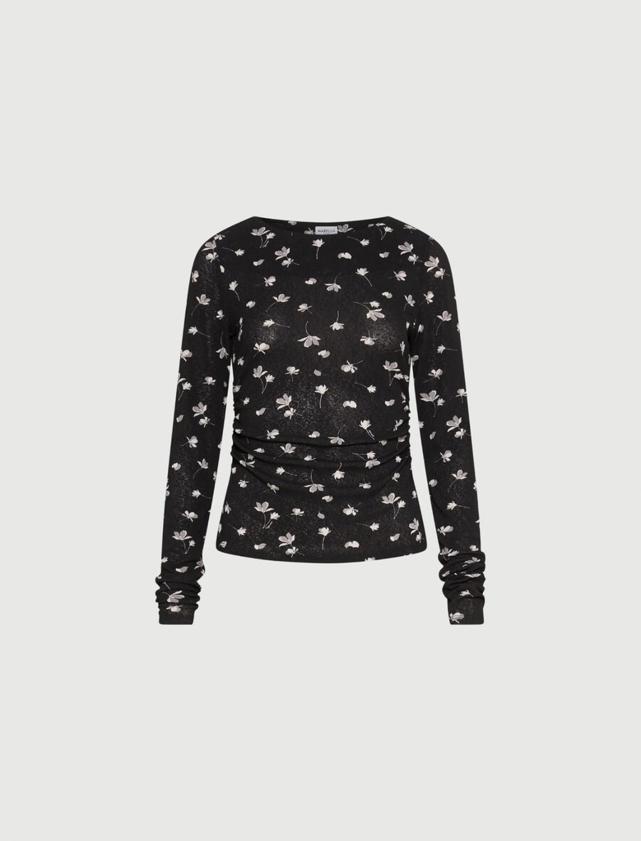 t-shirt med tryck i tylljersey - svart