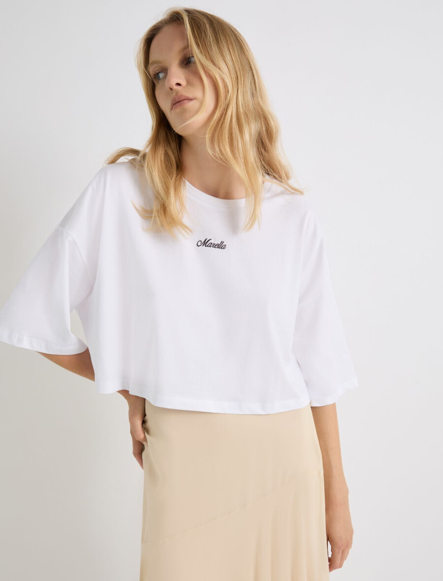 t-shirt med broderad logotyp - optisk vit