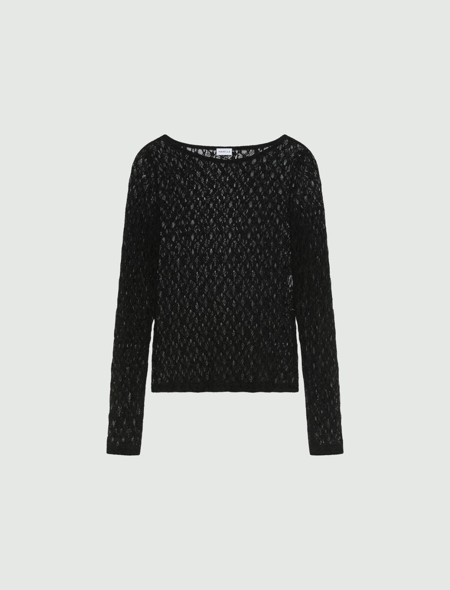 t-shirt med stretchig spets - svart