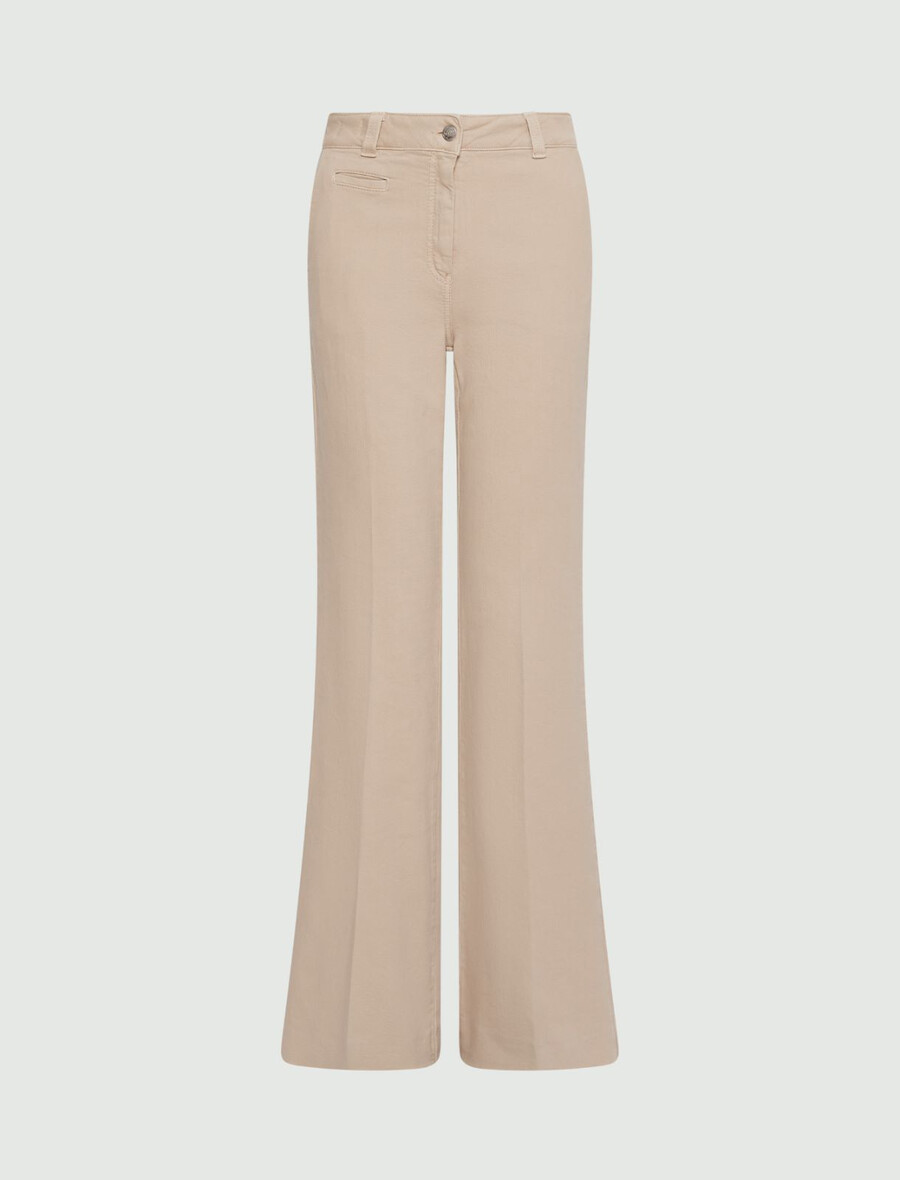 stretchiga bomullsbyxor med vida ben - beige