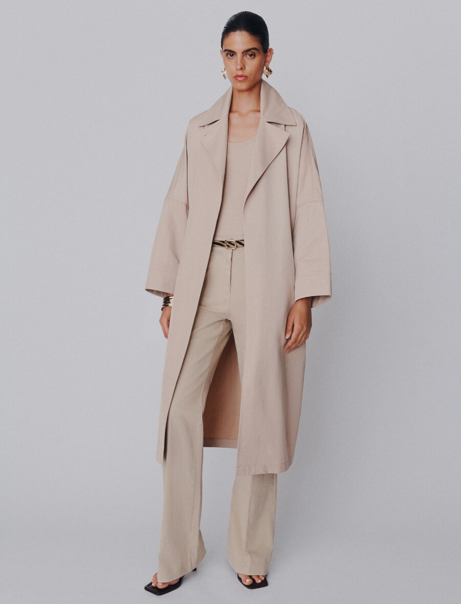 stretchiga bomullsbyxor med vida ben - beige