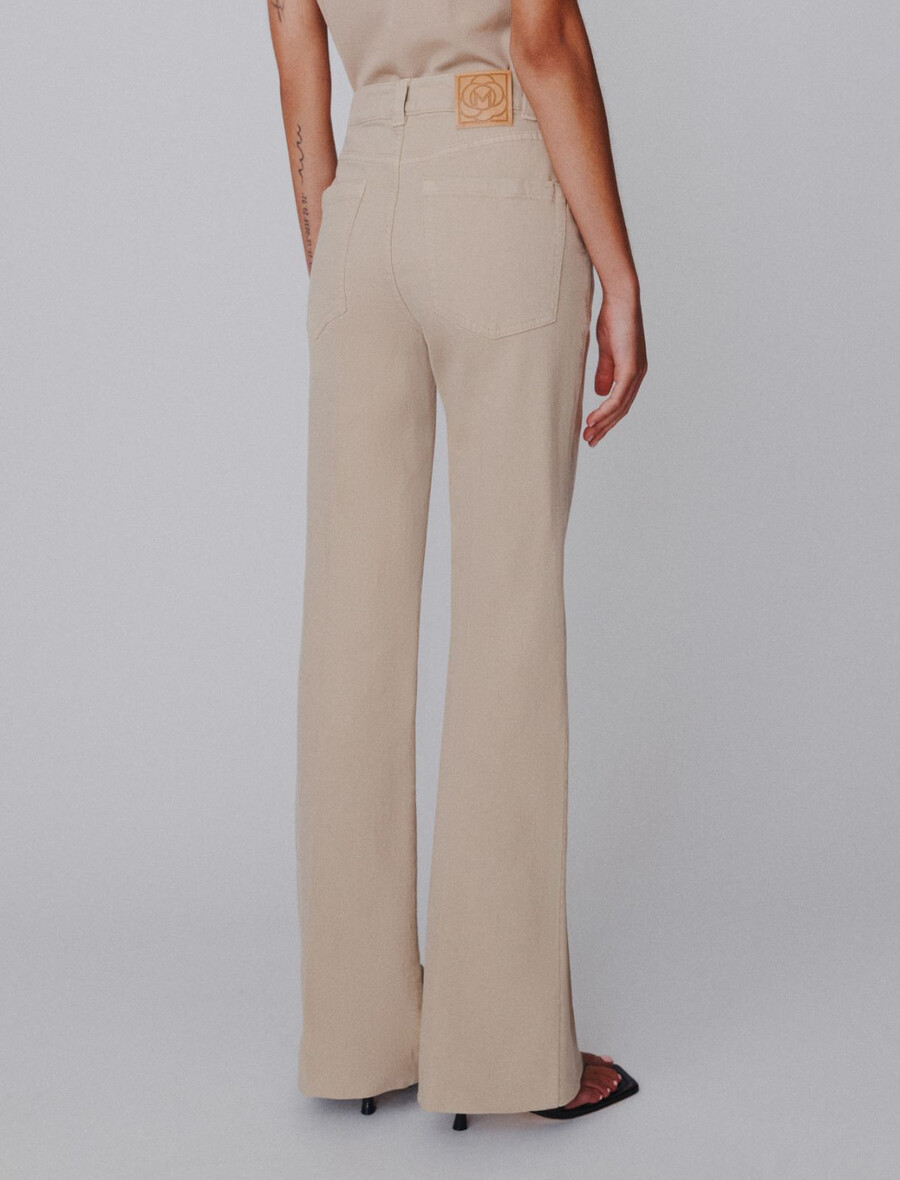 stretchiga bomullsbyxor med vida ben - beige
