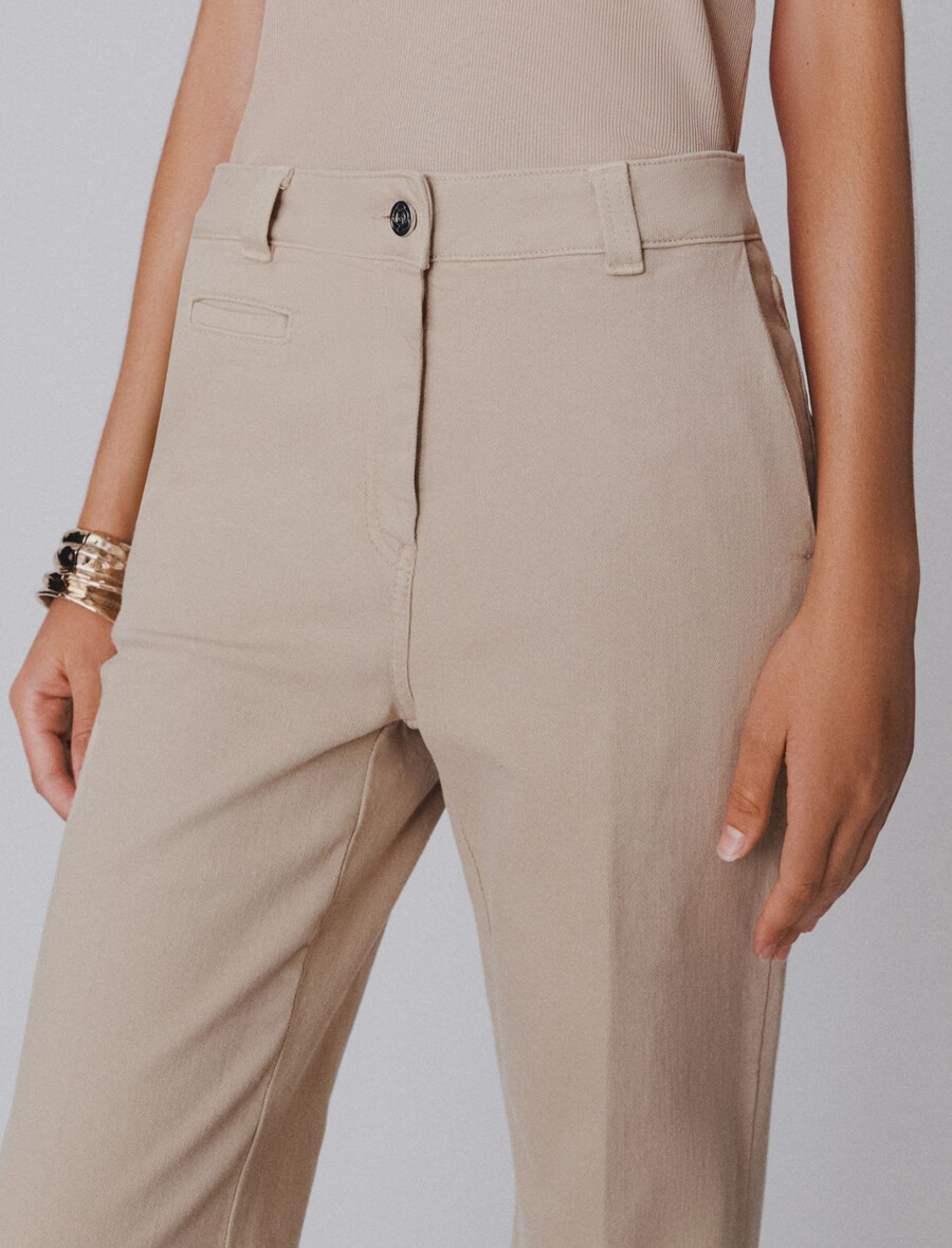 stretchiga bomullsbyxor med vida ben - beige