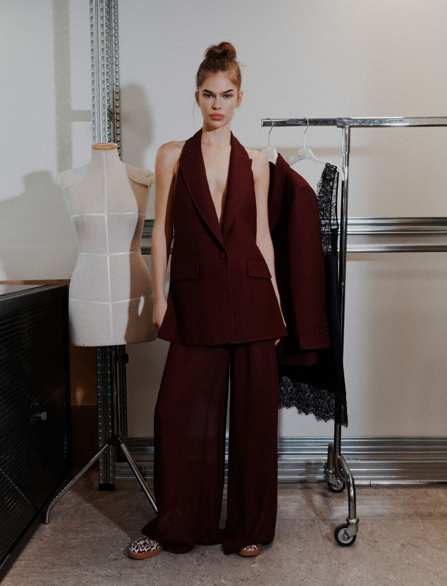 georgette dubbla byxor - bordeaux