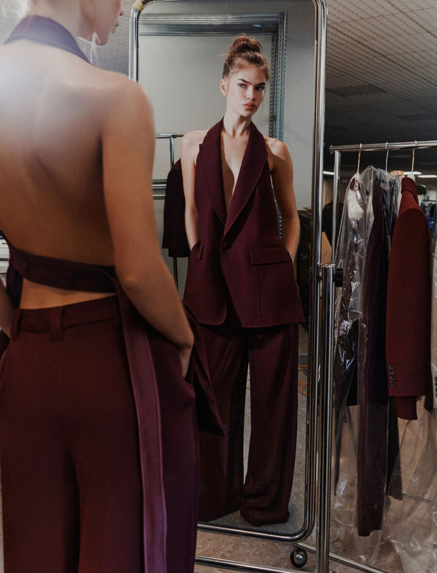 georgette dubbla byxor - bordeaux