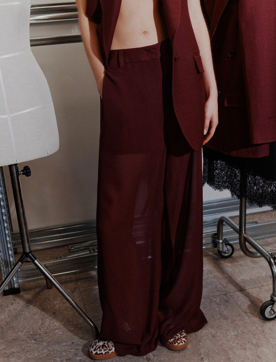 georgette dubbla byxor - bordeaux