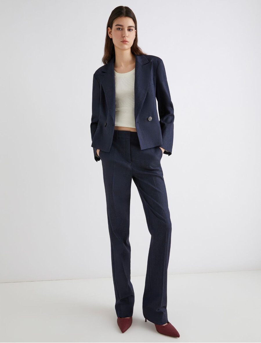 slimmade byxor i denimlook - marinblÅ