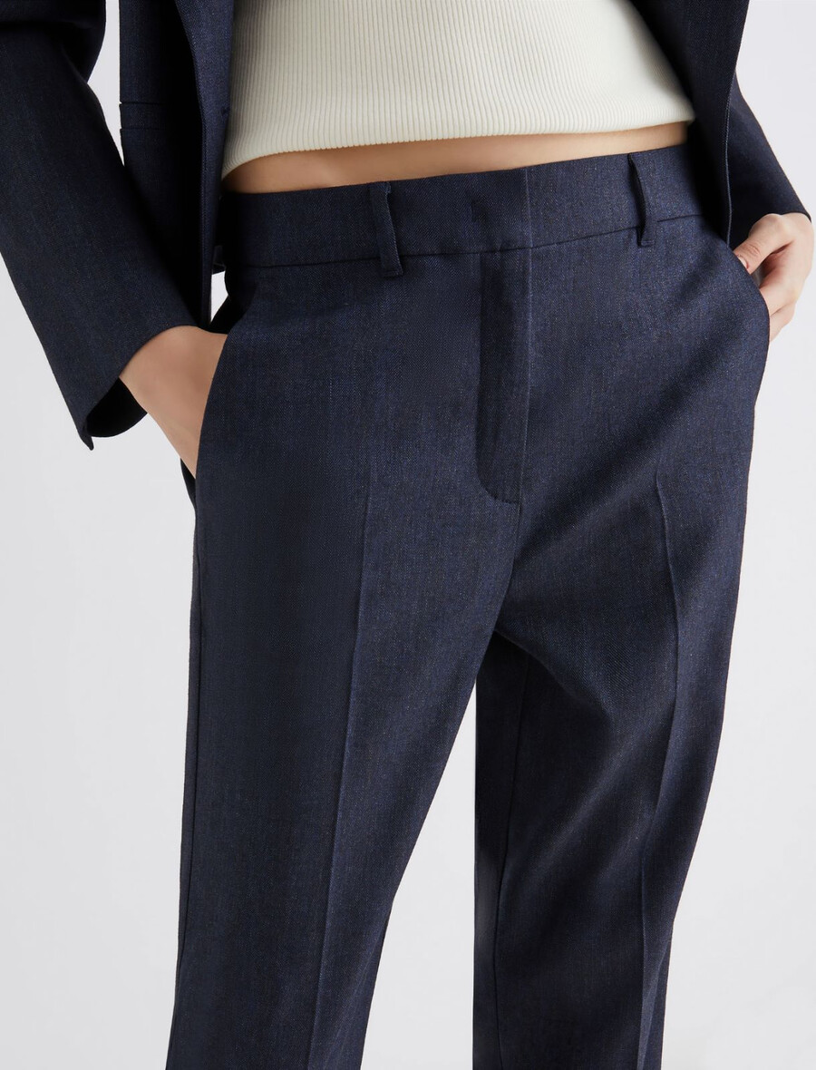 slimmade byxor i denimlook - marinblÅ