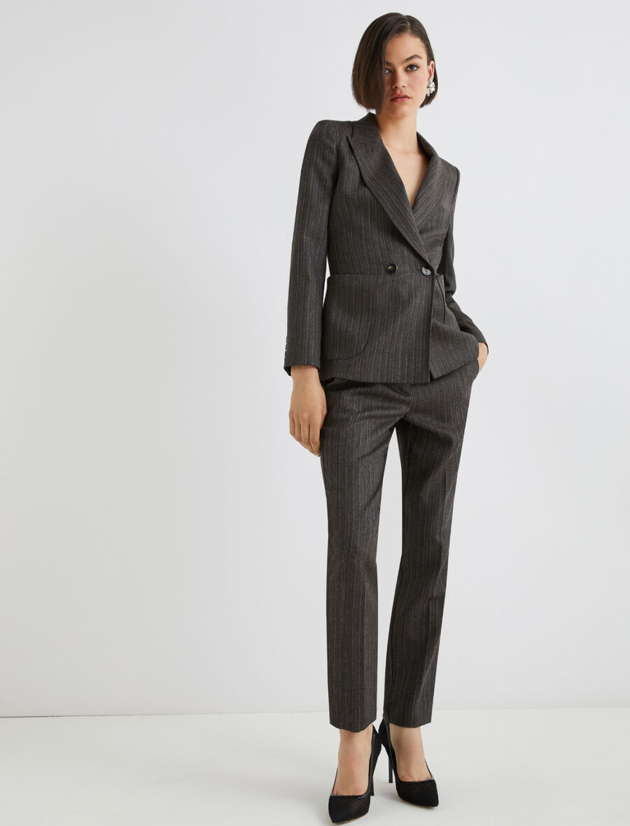 slim-fit lätta ullbyxor - brun