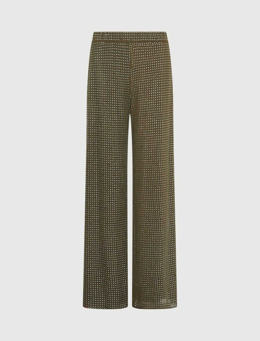 byxor i jersey med strassdetaljer - kaki