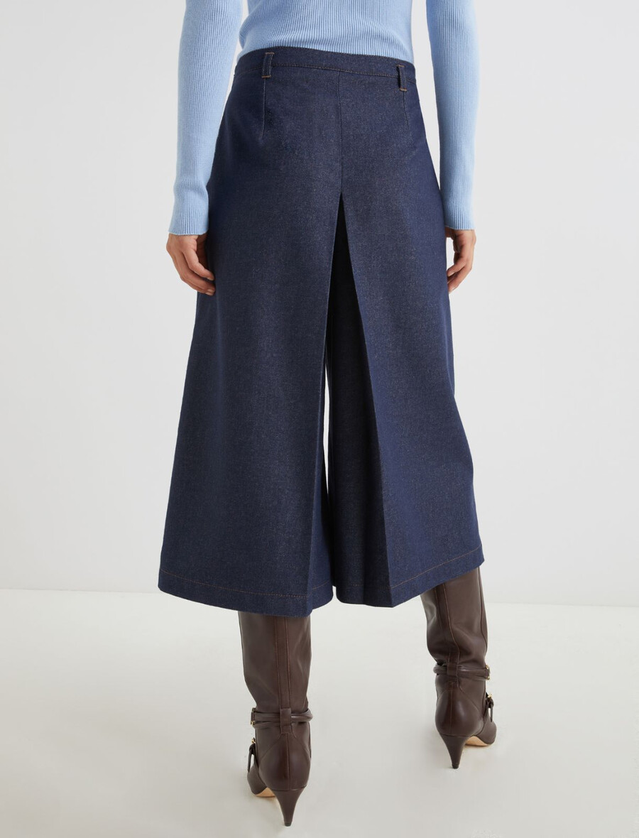 culottes i stretchig bomull med hög midja - marinblÅ