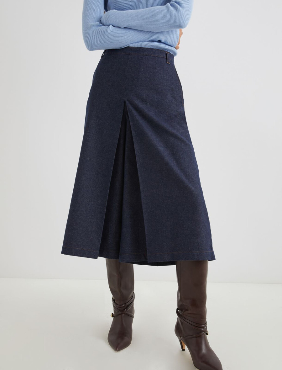 culottes i stretchig bomull med hög midja - marinblÅ